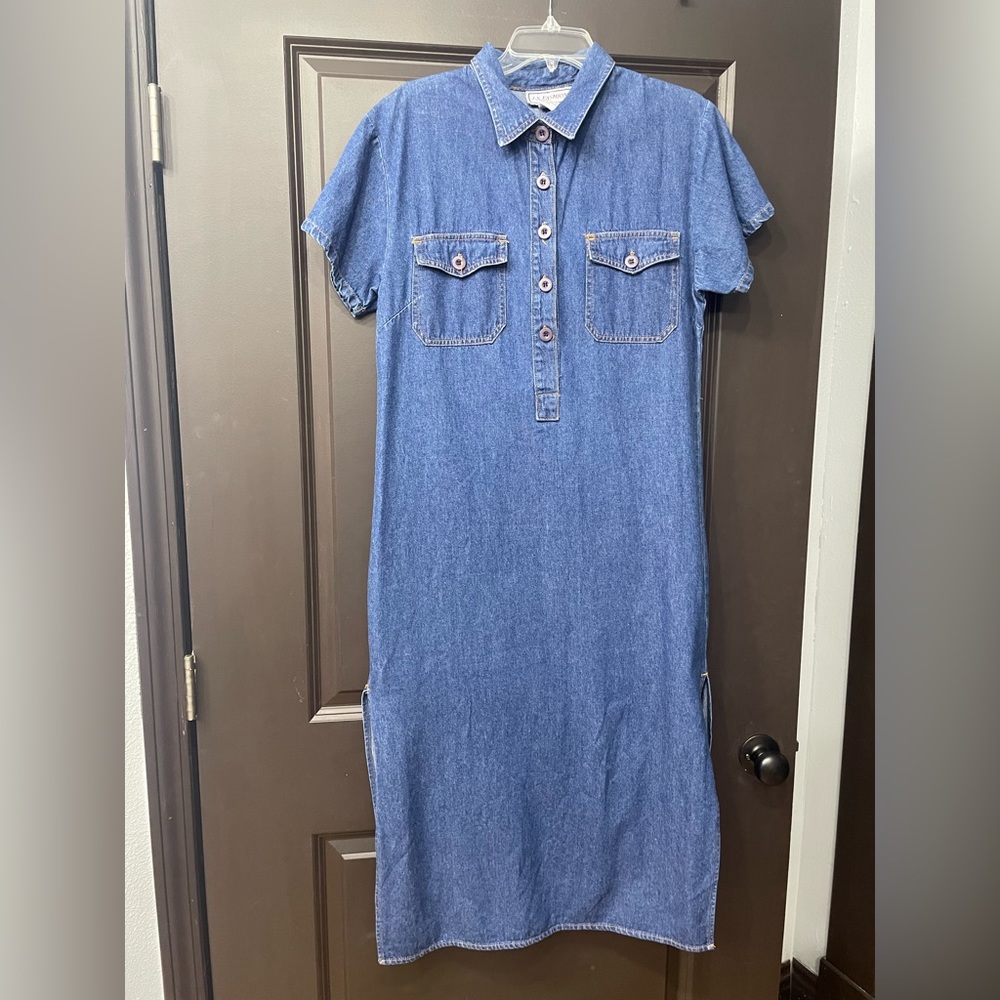 Classic Blue Denim Midi Shirt Dress
